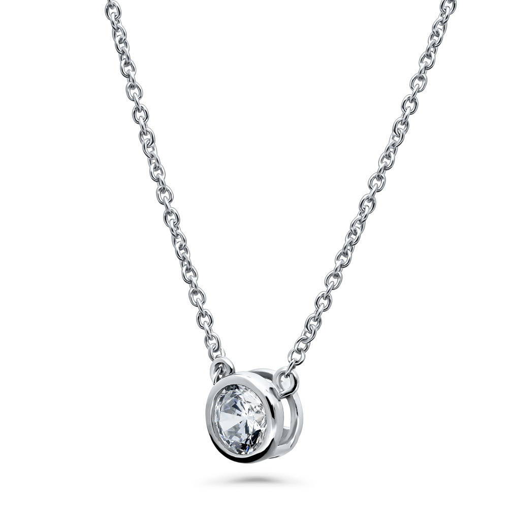 Solitaire 1.35ct Round CZ Pendant Necklace in Sterling Silver, 3 Piece Set