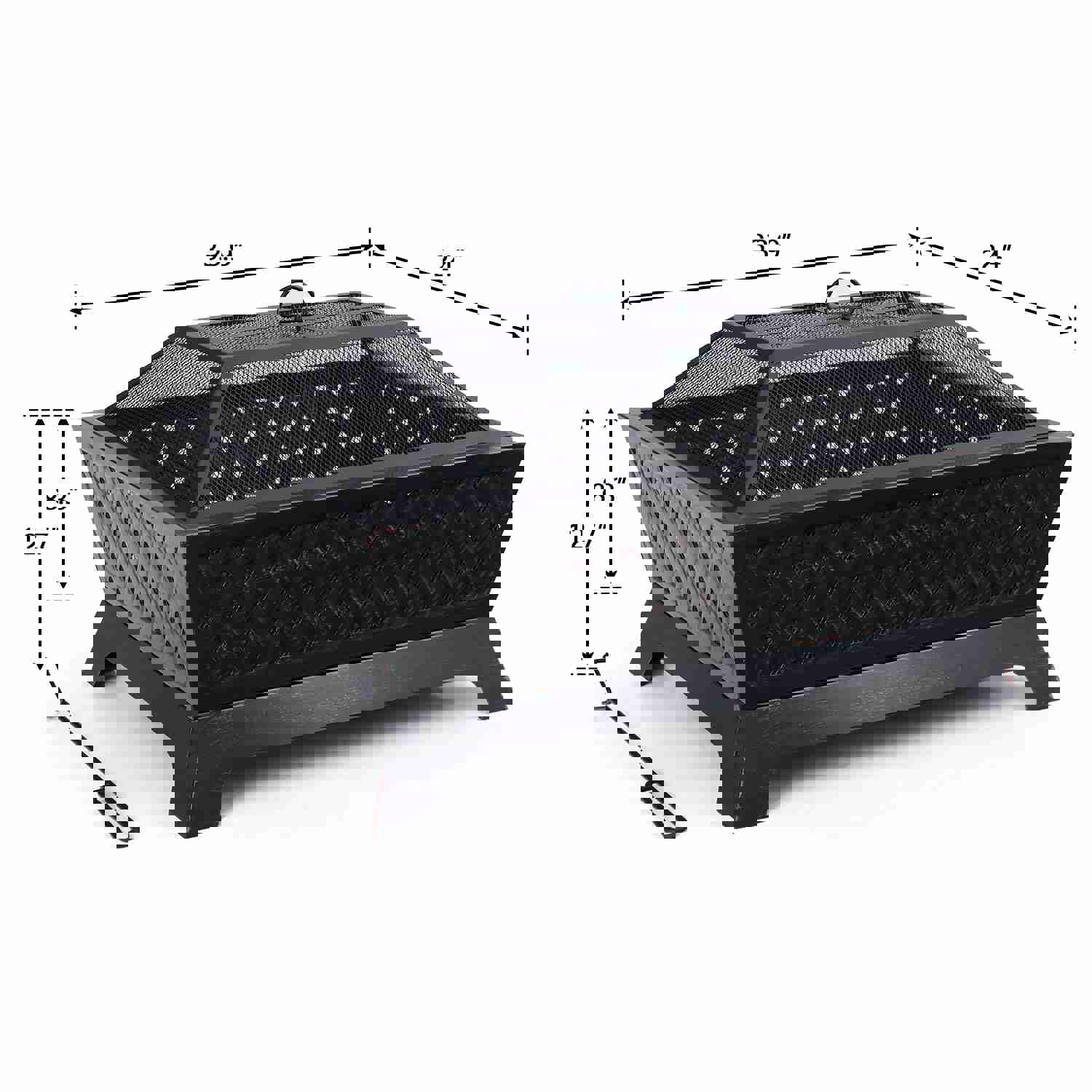 PHI VILLA 34 x 24 Antiqued Knit Pattern Rectangle Fire Pit