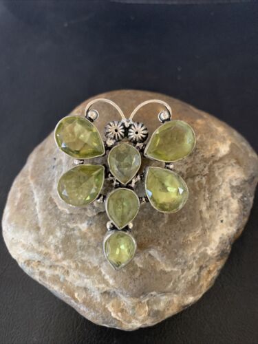 Handmade Sterling Silver Green Peridot Dragonfly Pendant