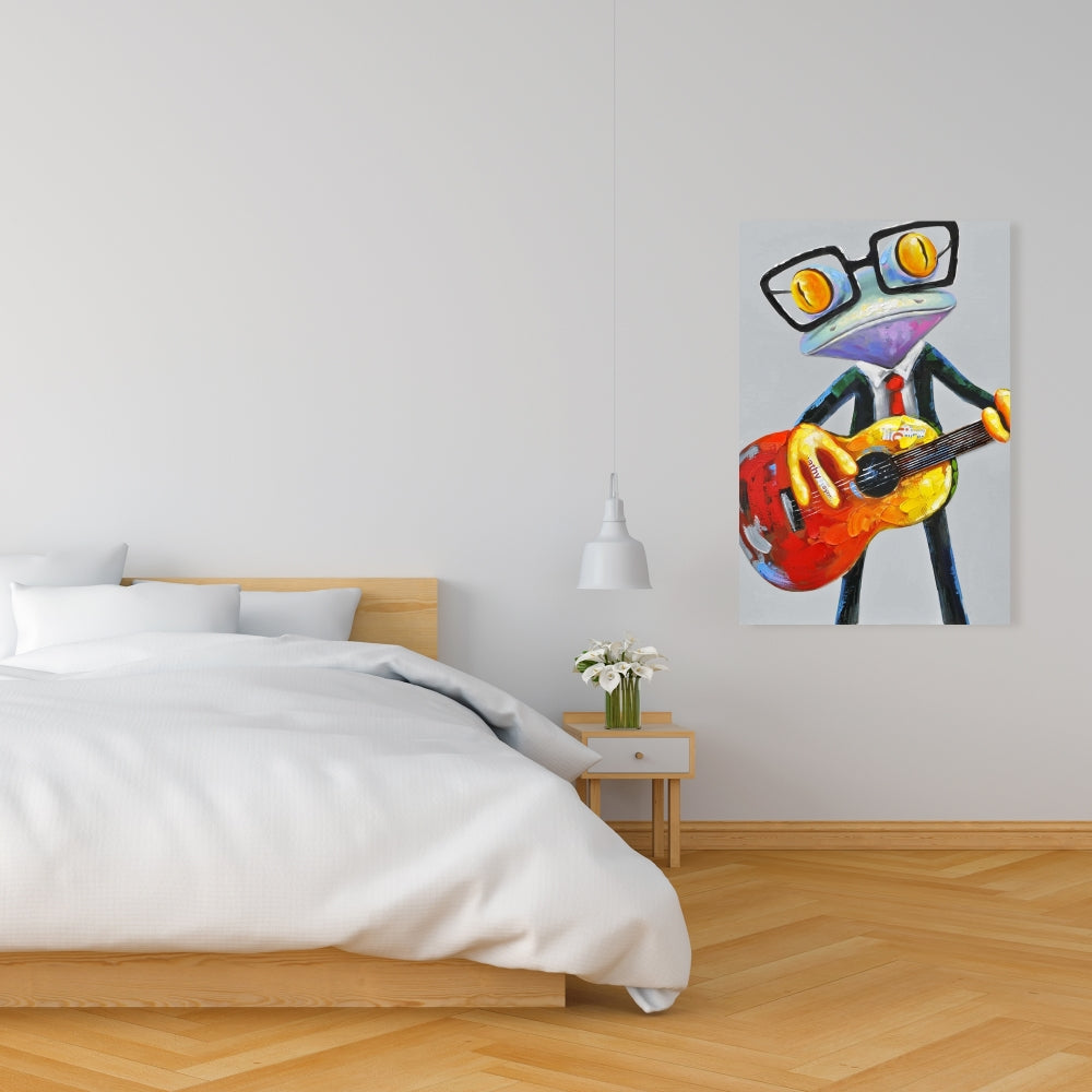 Funny Frog Playing Guitar - Fine Art Gallery Wrapped Canvas (24x36)