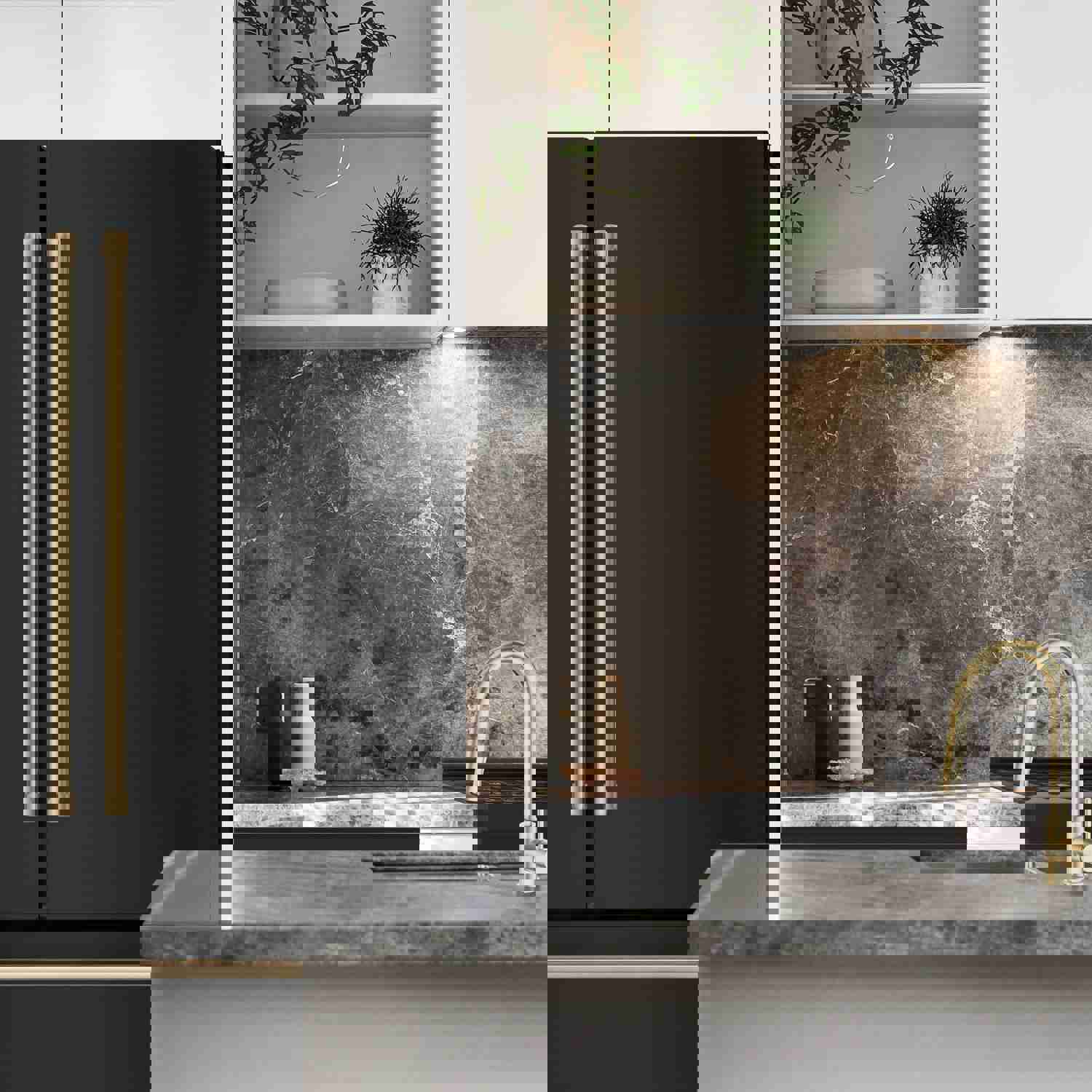 ZLINE 36 In. Autograph 22.5 cu. ft. Refrigerator with Ice Maker in Fingerprint Resistant Black Stainless Steel and Champagne Bronze Accents