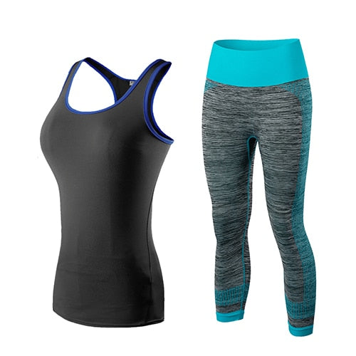 Yuerlian Women's Yoga Gym Training Set - Sleeveless Cropped Top & 3/4 Leggings