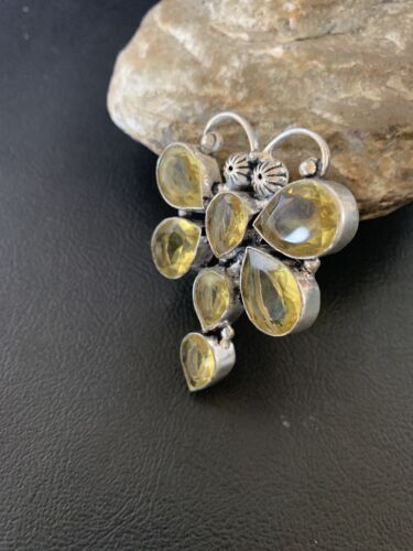 Handmade Sterling Silver Dragonfly Pendant with Faceted Yellow Topaz