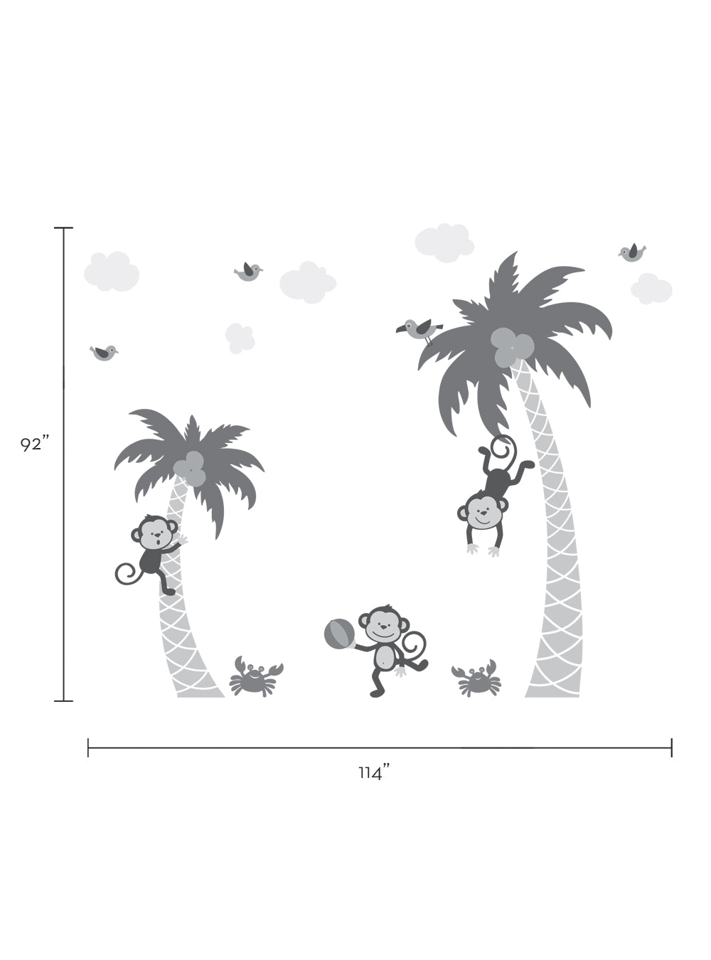 3 Monkeys with Palm Tree Wall Decal - Playful Kids Room Decor
