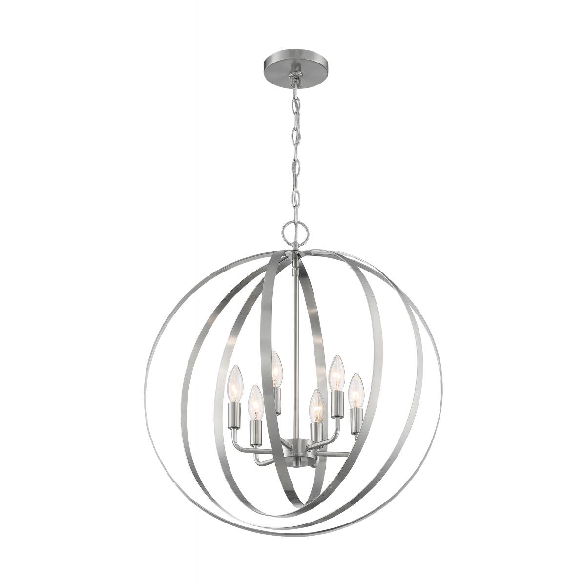 Pendleton 6-Light Brushed Nickel Pendant - Glam Style Ceiling Light