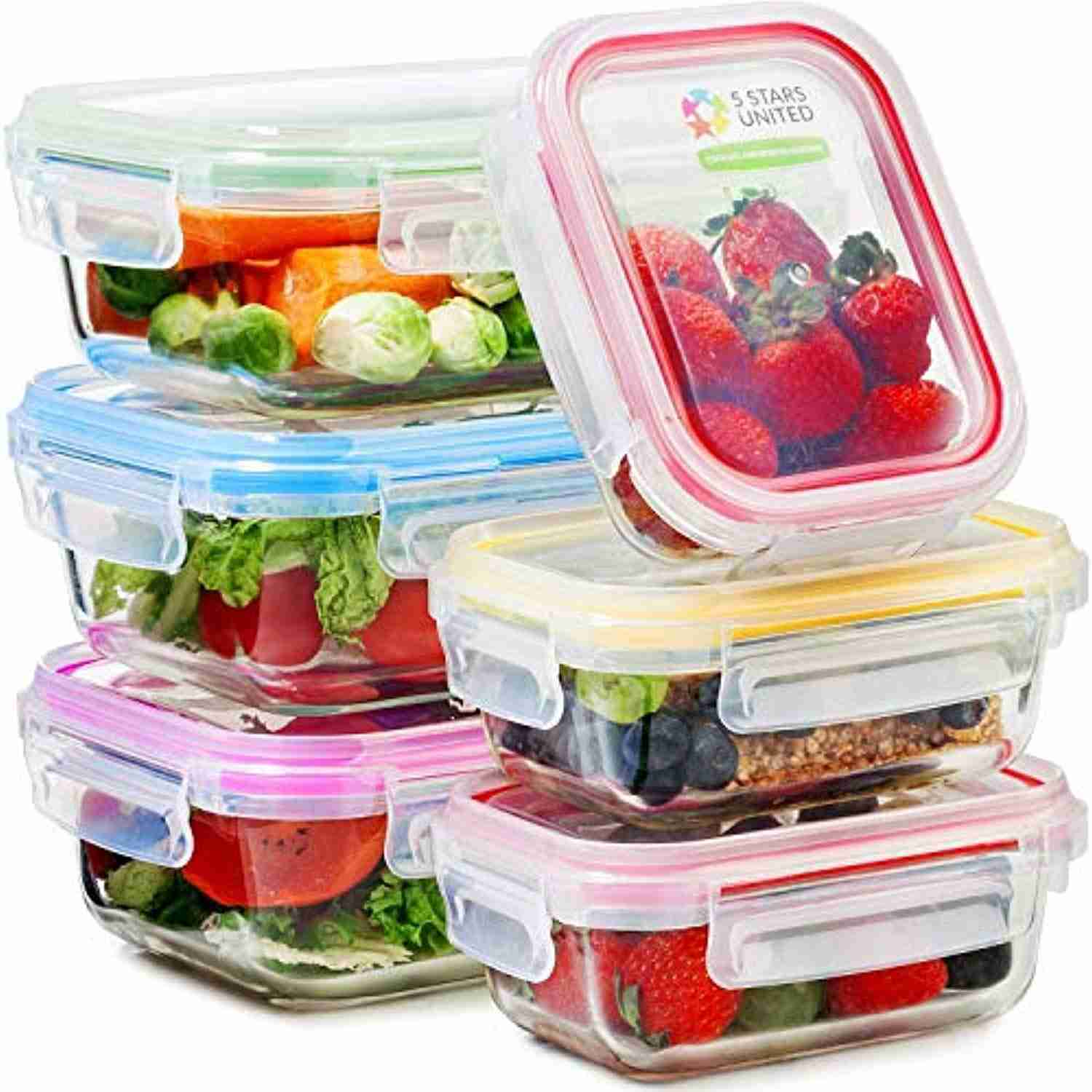Glass Food Storage Containers with Lids - 6 Pack, 2 Sizes (35 Oz, 12 Oz) - Airtight and Leakproof