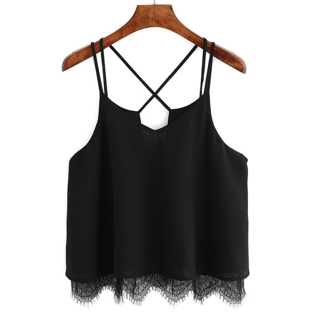 New Arrival Plain Wine Red Spaghetti Strap Lace Chiffon Camisole