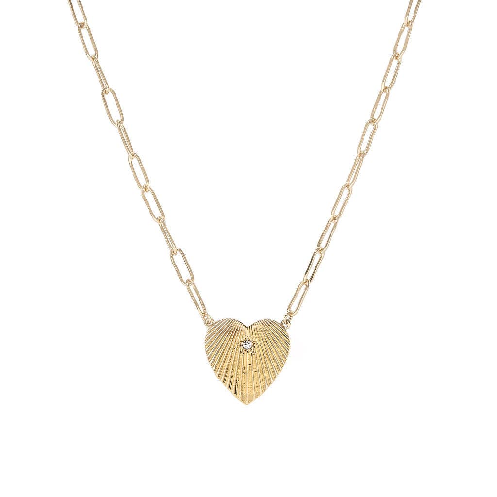 Dylan Necklace - Starburst Heart Pendant with CZ Stone Detail