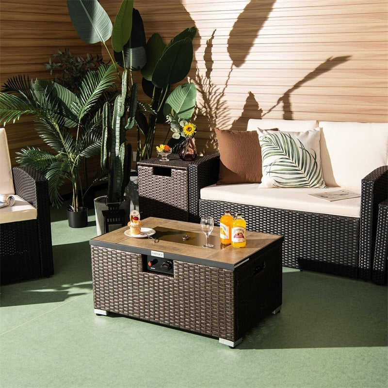 40000 BTU Wicker Outdoor Propane Fire Pit Table Set with Hideaway Tank Holder & Cover