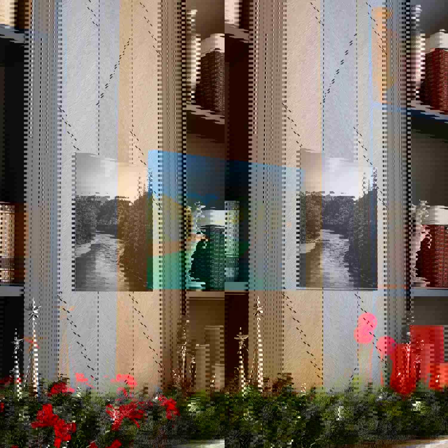 River Through Pine Tree Green Forest Nature Wilderness Photography Canvas Wall Art for Home Decor