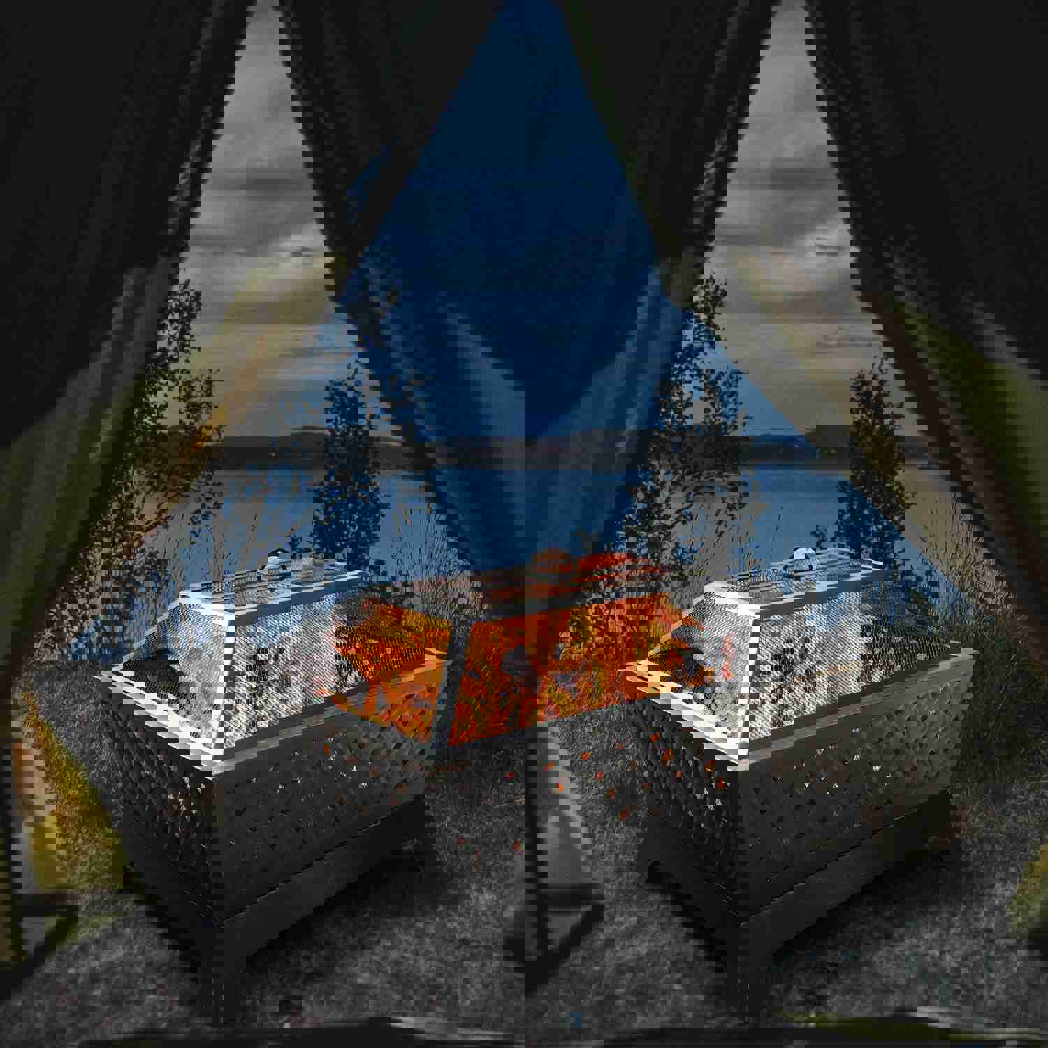 PHI VILLA 34 x 24 Antiqued Knit Pattern Rectangle Fire Pit