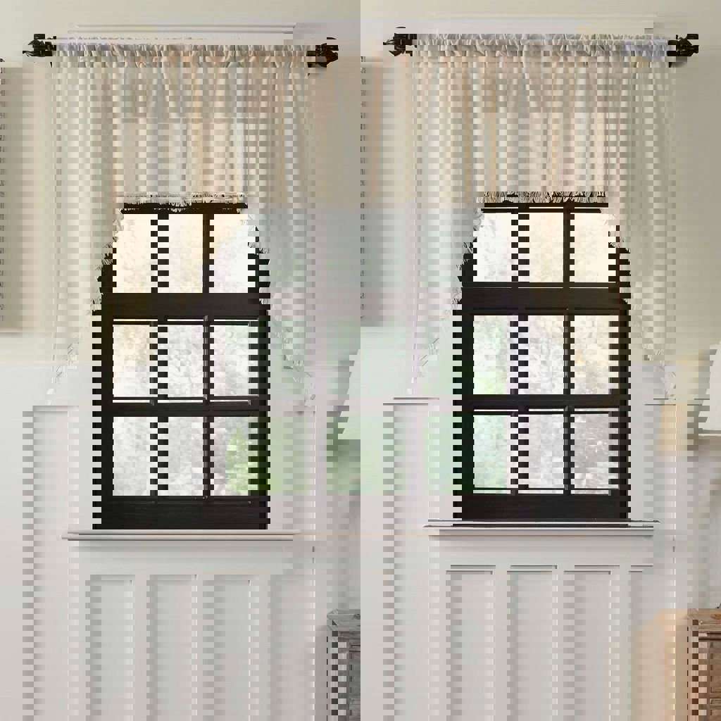 Natural Fringed Tobacco Cloth Swag Curtains