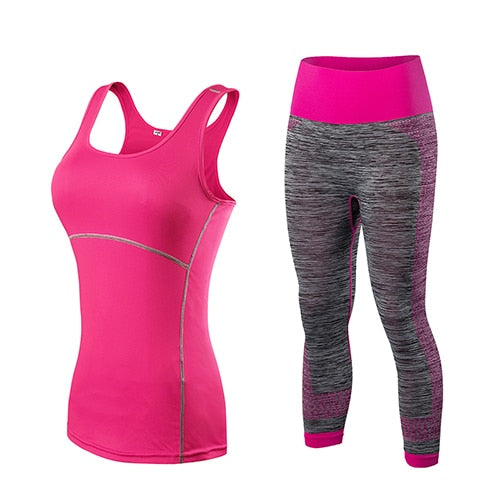 Yuerlian Women's Yoga Gym Training Set - Sleeveless Cropped Top & 3/4 Leggings