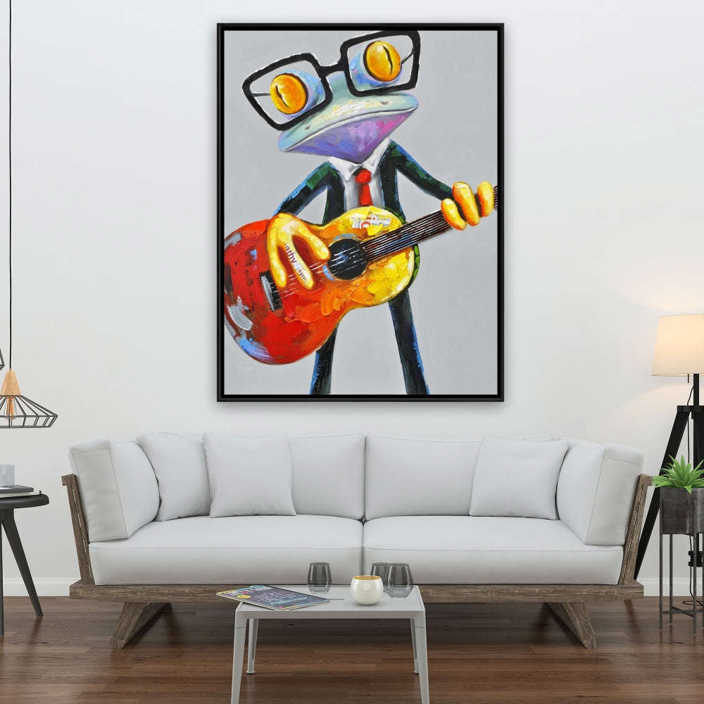 Funny Frog Playing Guitar - Fine Art Gallery Wrapped Canvas (24x36)