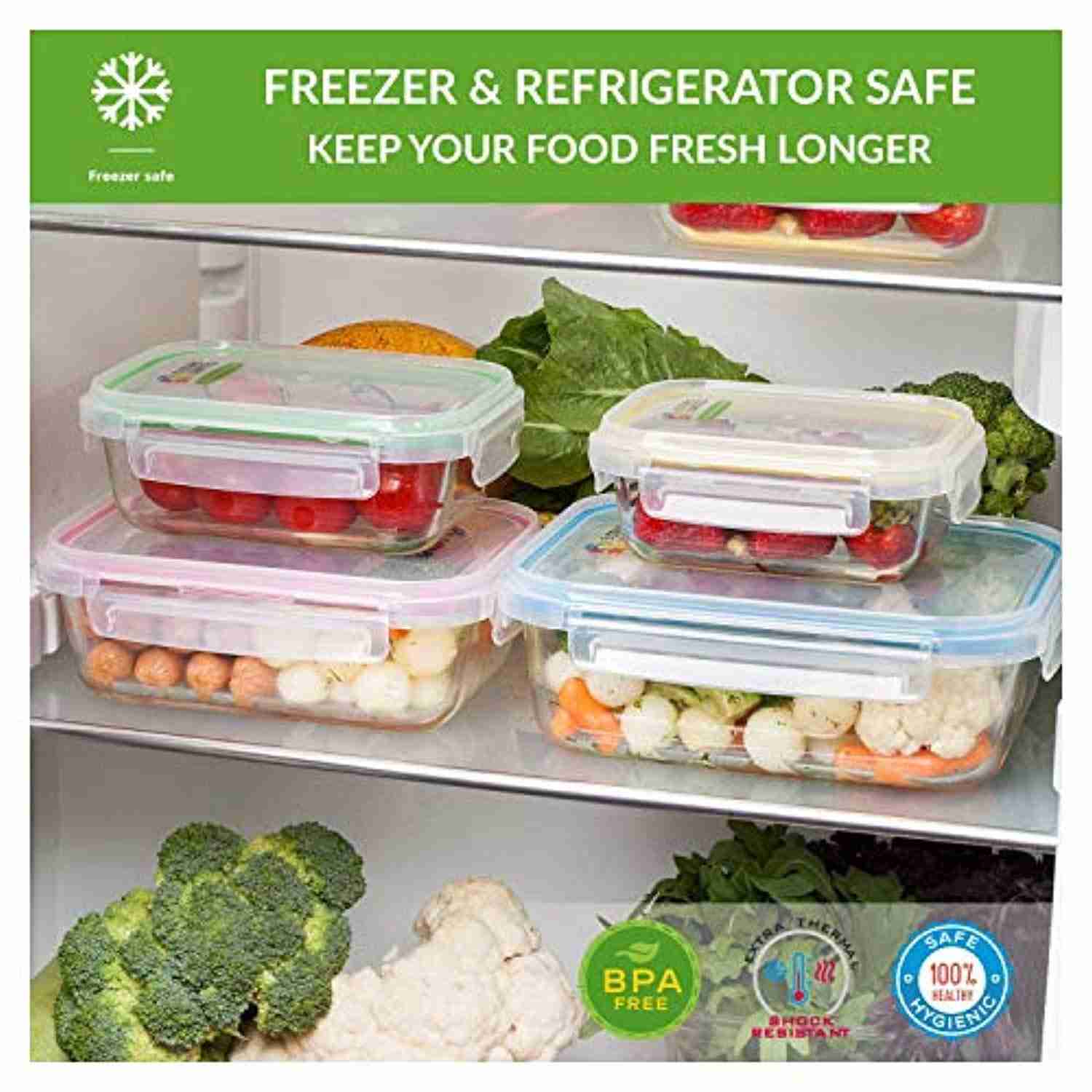 Glass Food Storage Containers with Lids - 6 Pack, 2 Sizes (35 Oz, 12 Oz) - Airtight and Leakproof