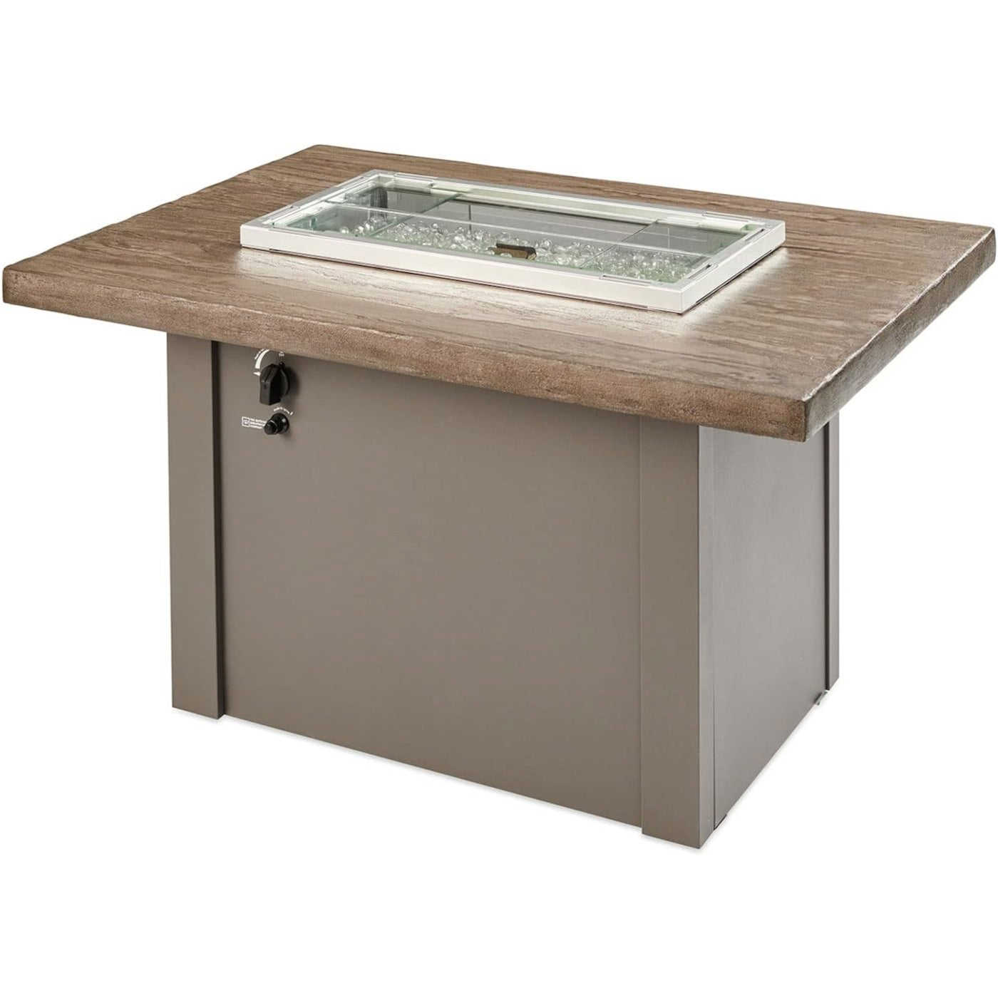 The Outdoor GreatRoom Company Driftwood Havenwood Rectangular Gas Fire Pit Table with Grey Base