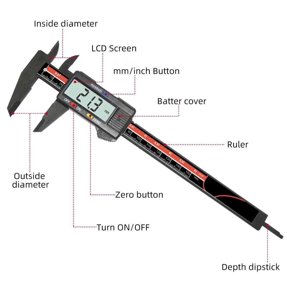 0-150mm 0.1mm Digital Caliper Electronic Vernier Caliper 6 inch Depth Measuring Tools