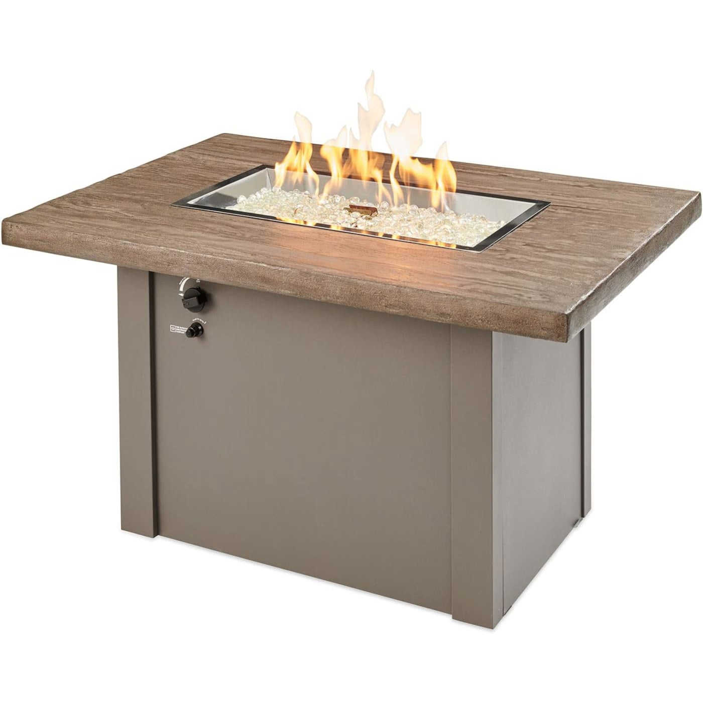 The Outdoor GreatRoom Company Driftwood Havenwood Rectangular Gas Fire Pit Table with Grey Base