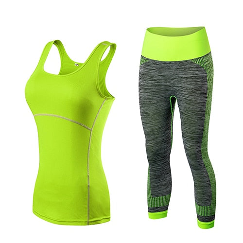Yuerlian Women's Yoga Gym Training Set - Sleeveless Cropped Top & 3/4 Leggings