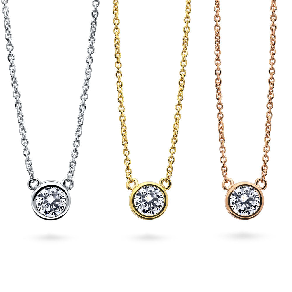 Solitaire 1.35ct Round CZ Pendant Necklace in Sterling Silver, 3 Piece Set