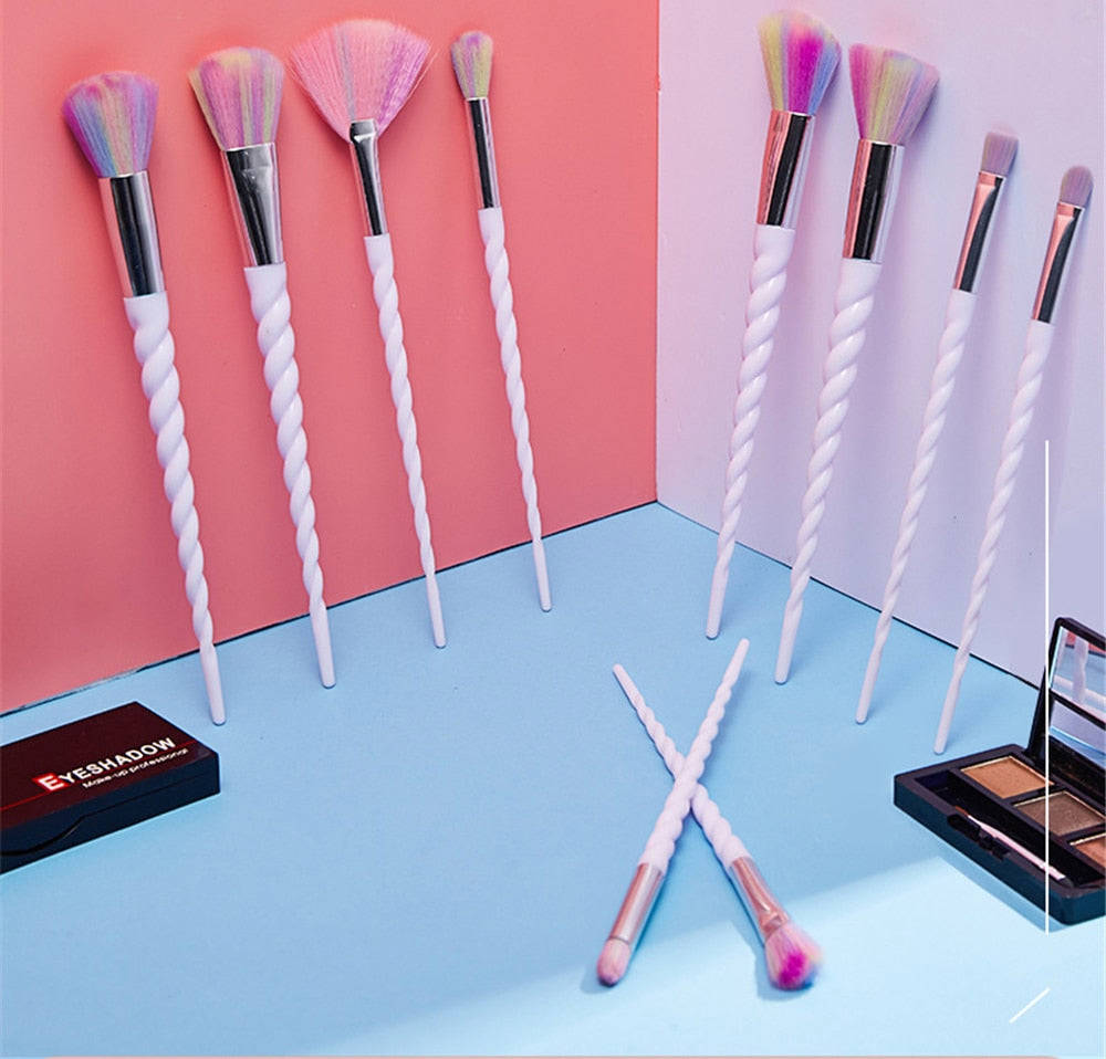 10pcs Spiral Colorful Soft Makeup Brushes Set - Professional Foundation Powder Blush Eyeshadow Fan Brush