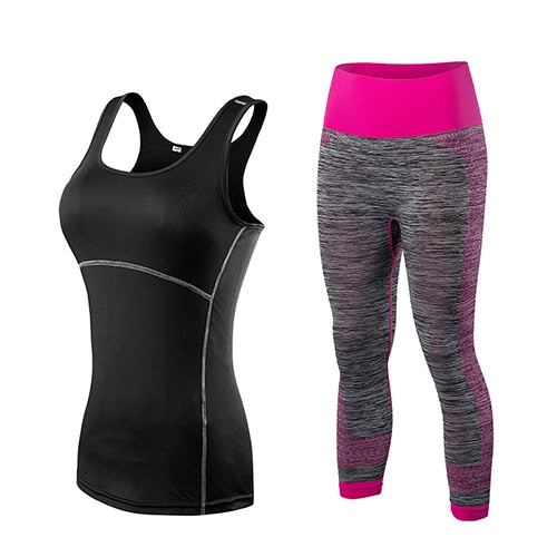 Yuerlian Women's Yoga Gym Training Set - Sleeveless Cropped Top & 3/4 Leggings