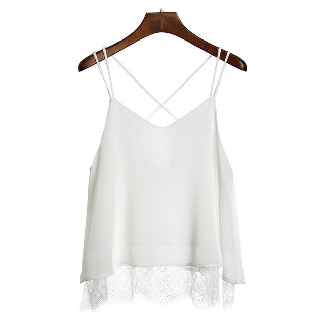 New Arrival Plain Wine Red Spaghetti Strap Lace Chiffon Camisole