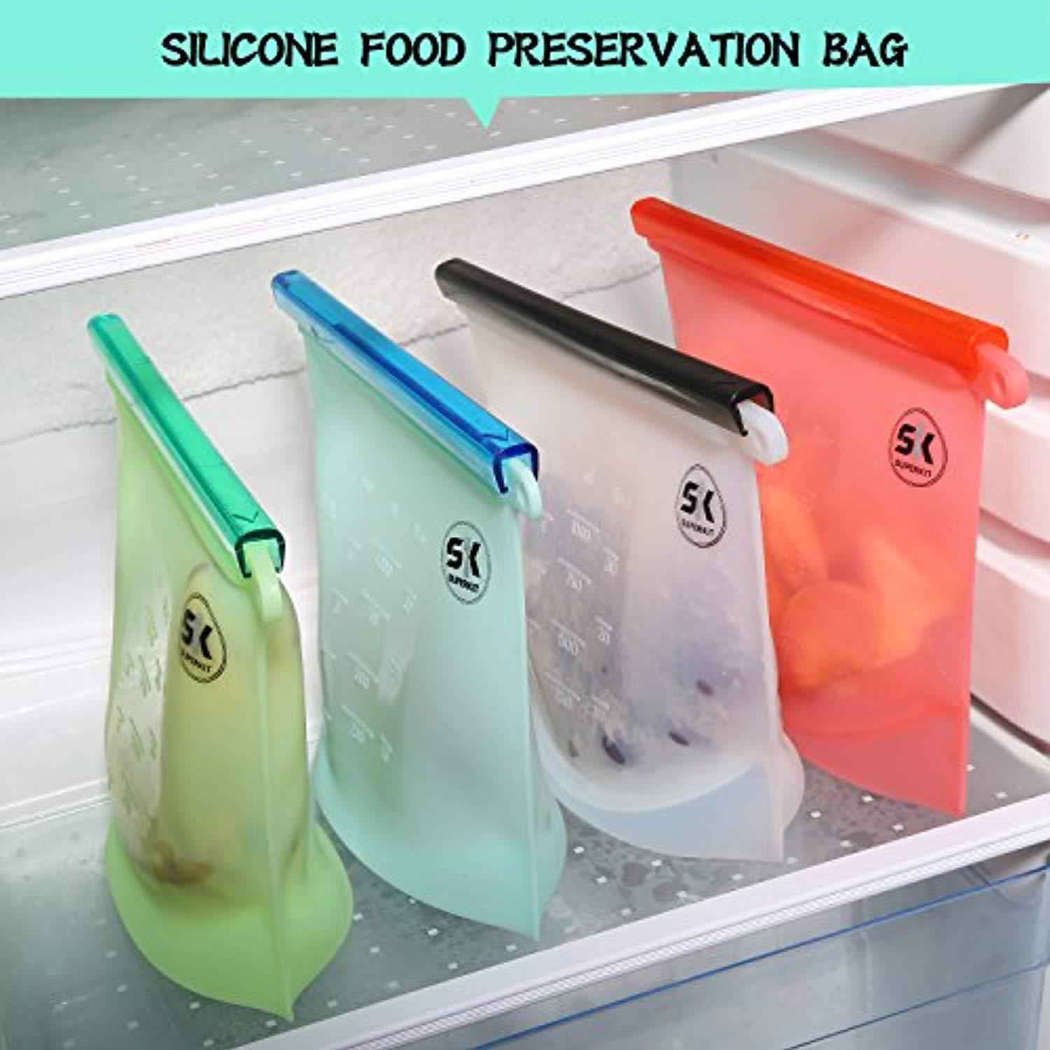 Reusable Silicone Food Storage Bags 4PACK - FDA Approved, Leakproof, Airtight for Fruits, Vegetables, Meat