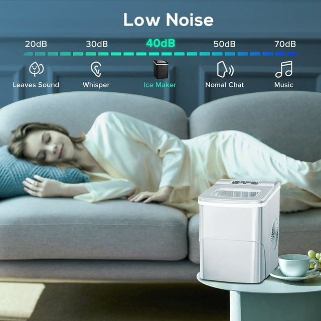 KISSAIR Countertop Ice Maker Machine - Portable, Fast Ice Making, 26 lbs/24 Hrs, Grey