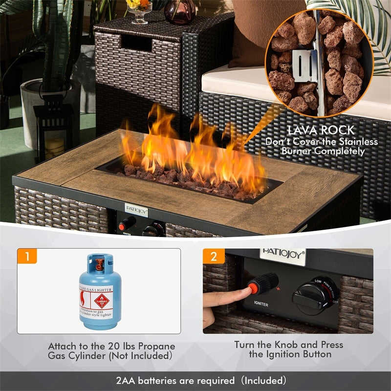 40000 BTU Wicker Outdoor Propane Fire Pit Table Set with Hideaway Tank Holder & Cover