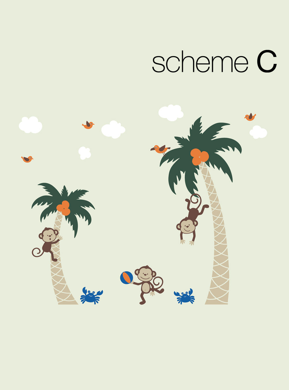 3 Monkeys with Palm Tree Wall Decal - Playful Kids Room Decor