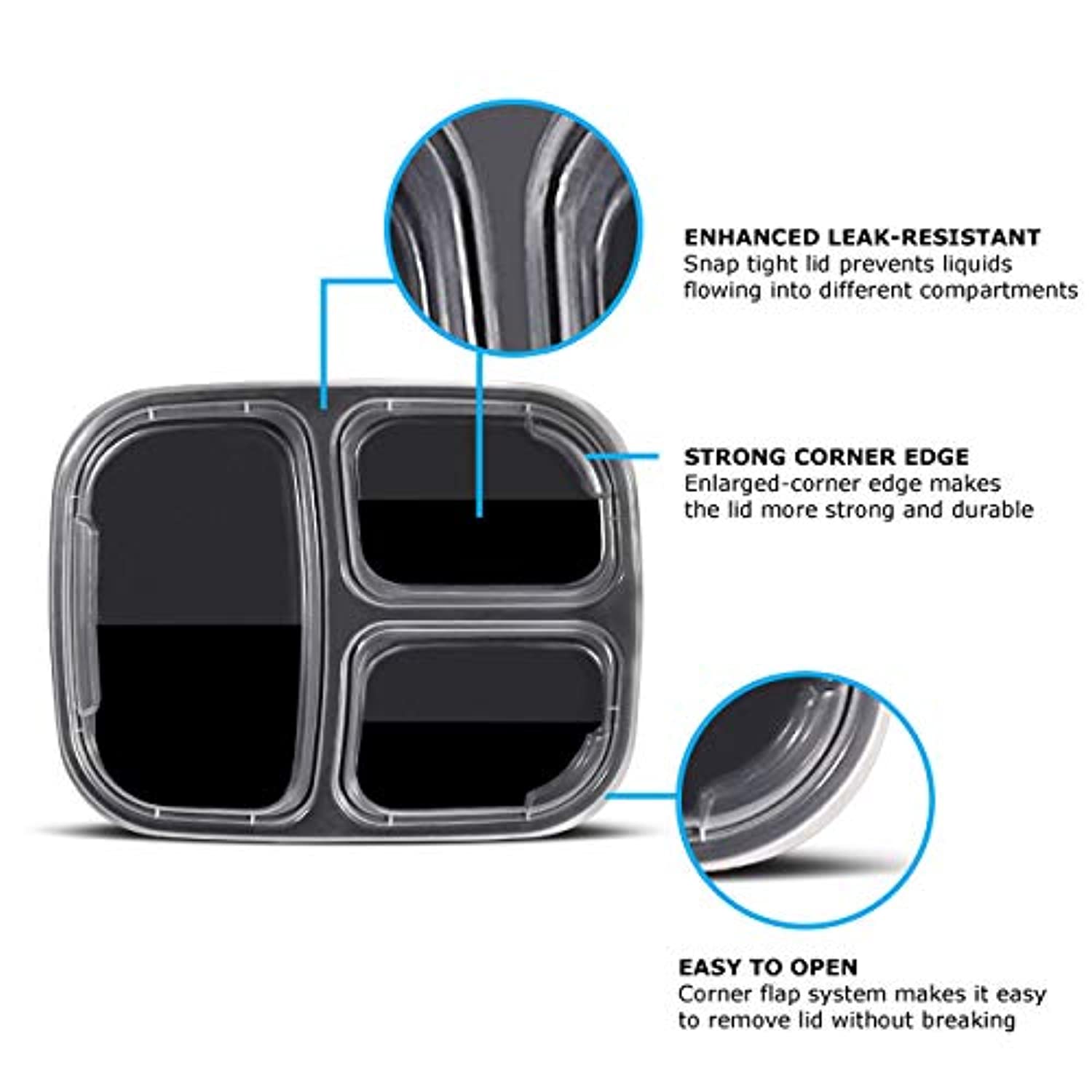 DE Meal Prep Containers [30 Pack] 3 Compartment with Lids, BPA Free, Stackable, Microwave/Dishwasher/Freezer Safe