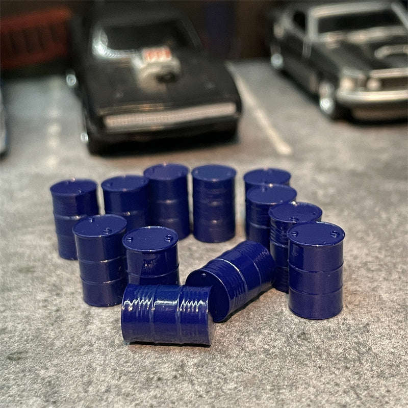 1/64 Scale Resin Model 12Pcs Blue or Green Oil Barrels Diecast Alloy Car Scene Accessories Dioramas Miniature Collection