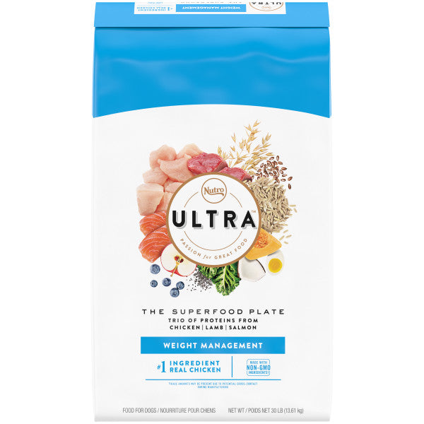 NUTRO ULTRA Adult Weight Management High Protein Dry Dog Food with Chicken, Lamb & Salmon, 30-lb Bag