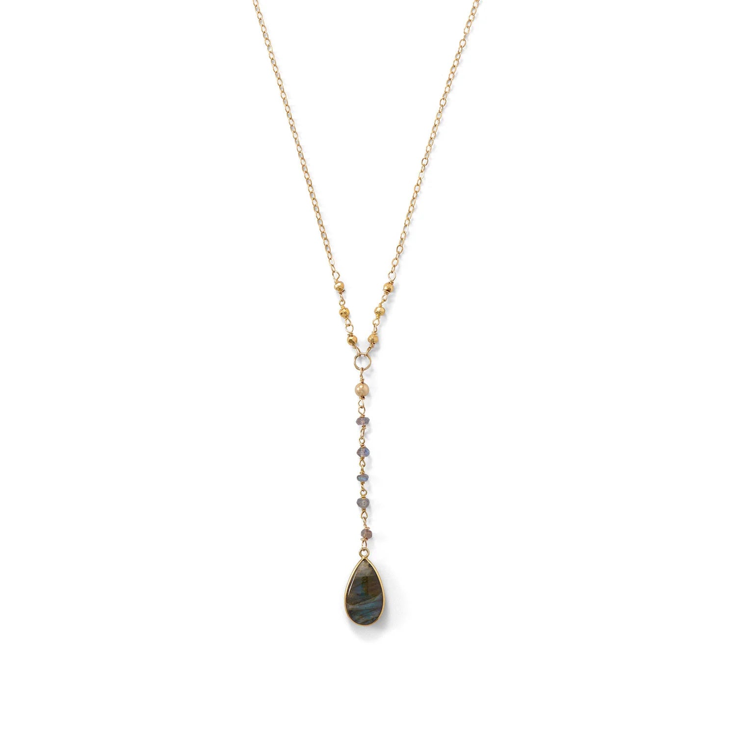 16 14 Karat Gold Plated Labradorite Drop Necklace
