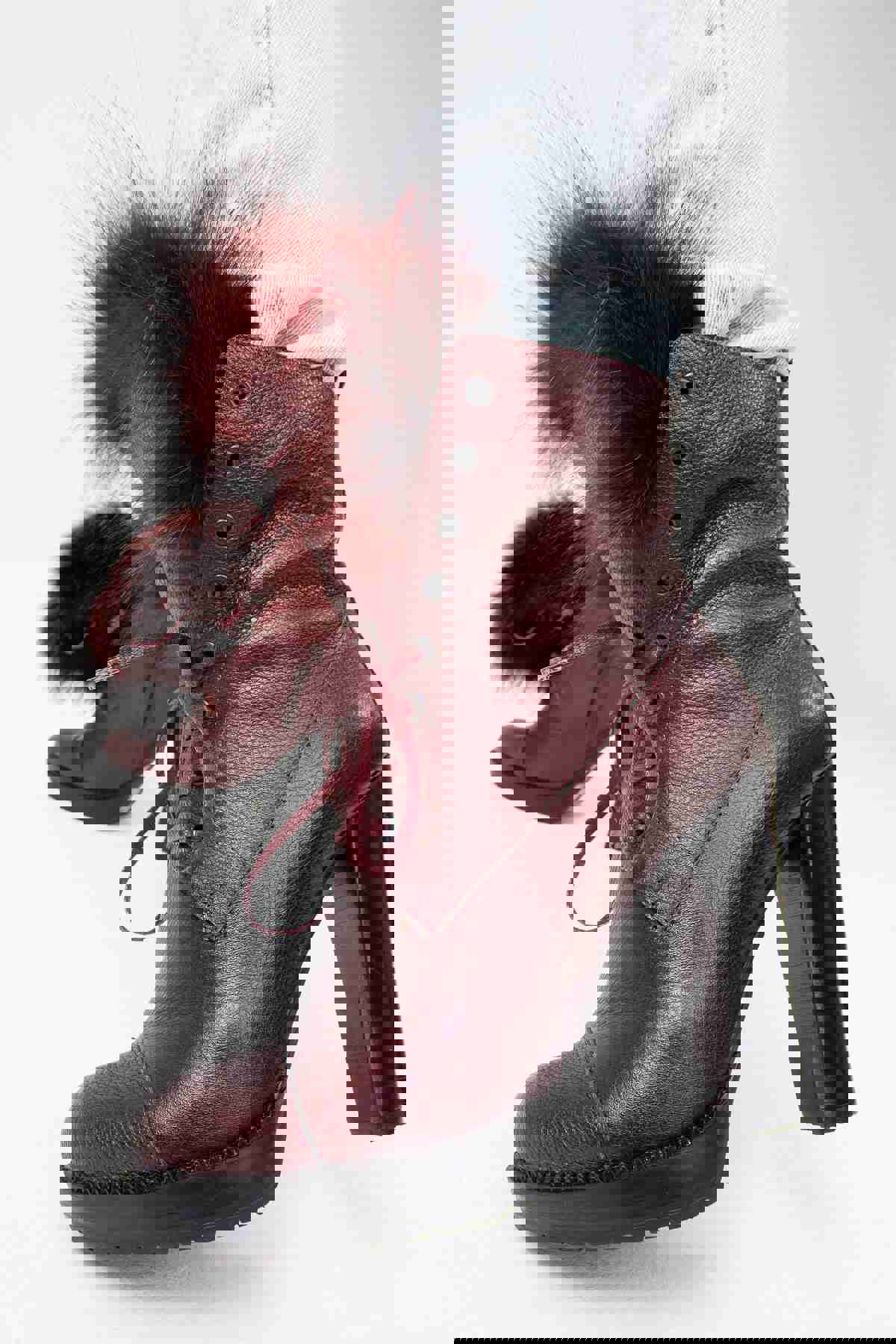 Melo Burgundy Leather Natural Mid Calf Platform Heel Women Boot