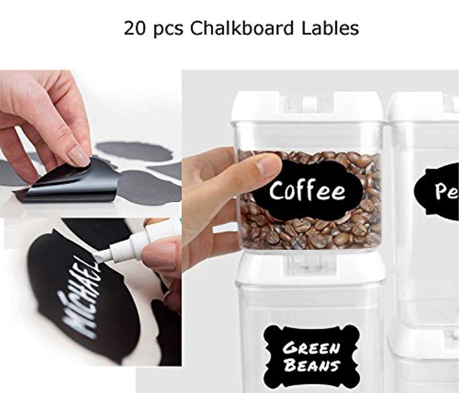 OnederHome 11-Piece Air-Tight Food Storage Container Set with Chalkboard Labels - BPA Free