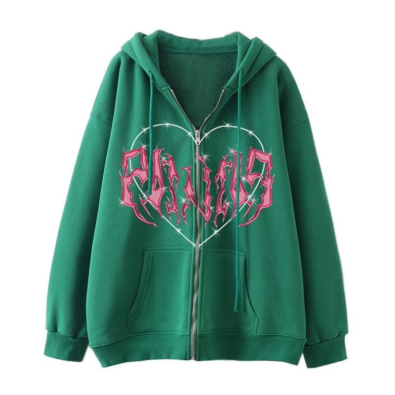 Trizchlor Oversized Hoodie for Women - Gothic Streetwear Zipper Cardigan Long Sleeve Winter Hoodie Harajuku Fashion Sweatshirt