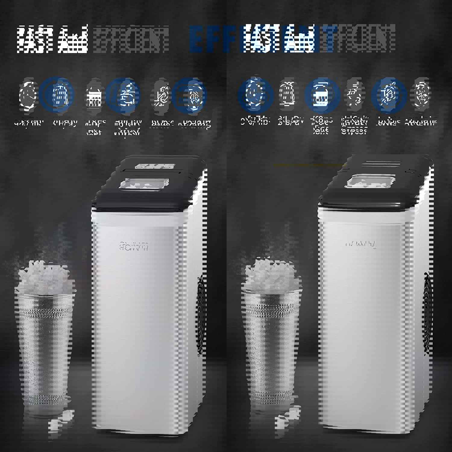 Portable Countertop Ice Maker Machine - 9 Bullet Ice Cubes in 7 Minutes, 26Lbs/24H, Auto Self-Cleaning