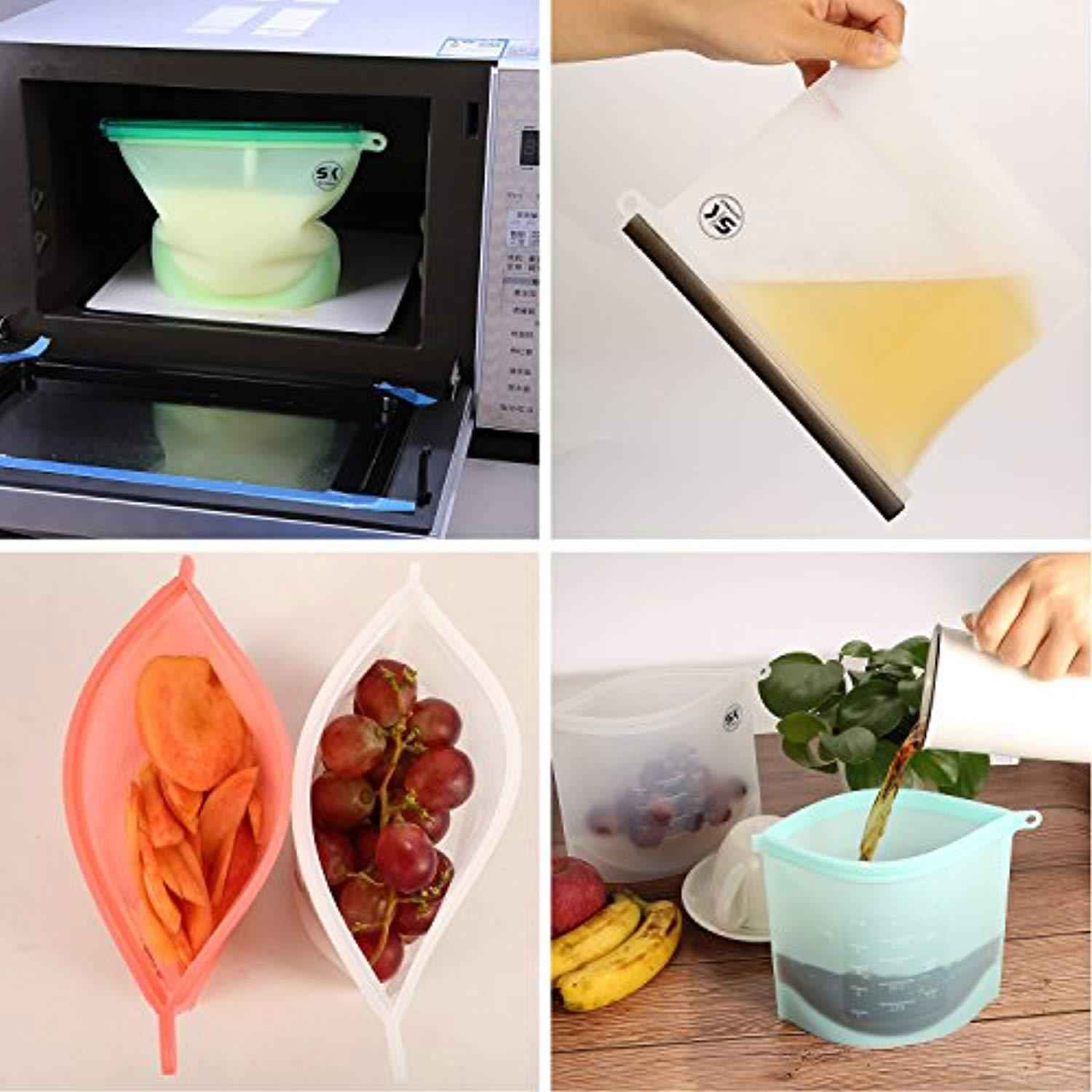 Reusable Silicone Food Storage Bags 4PACK - FDA Approved, Leakproof, Airtight for Fruits, Vegetables, Meat