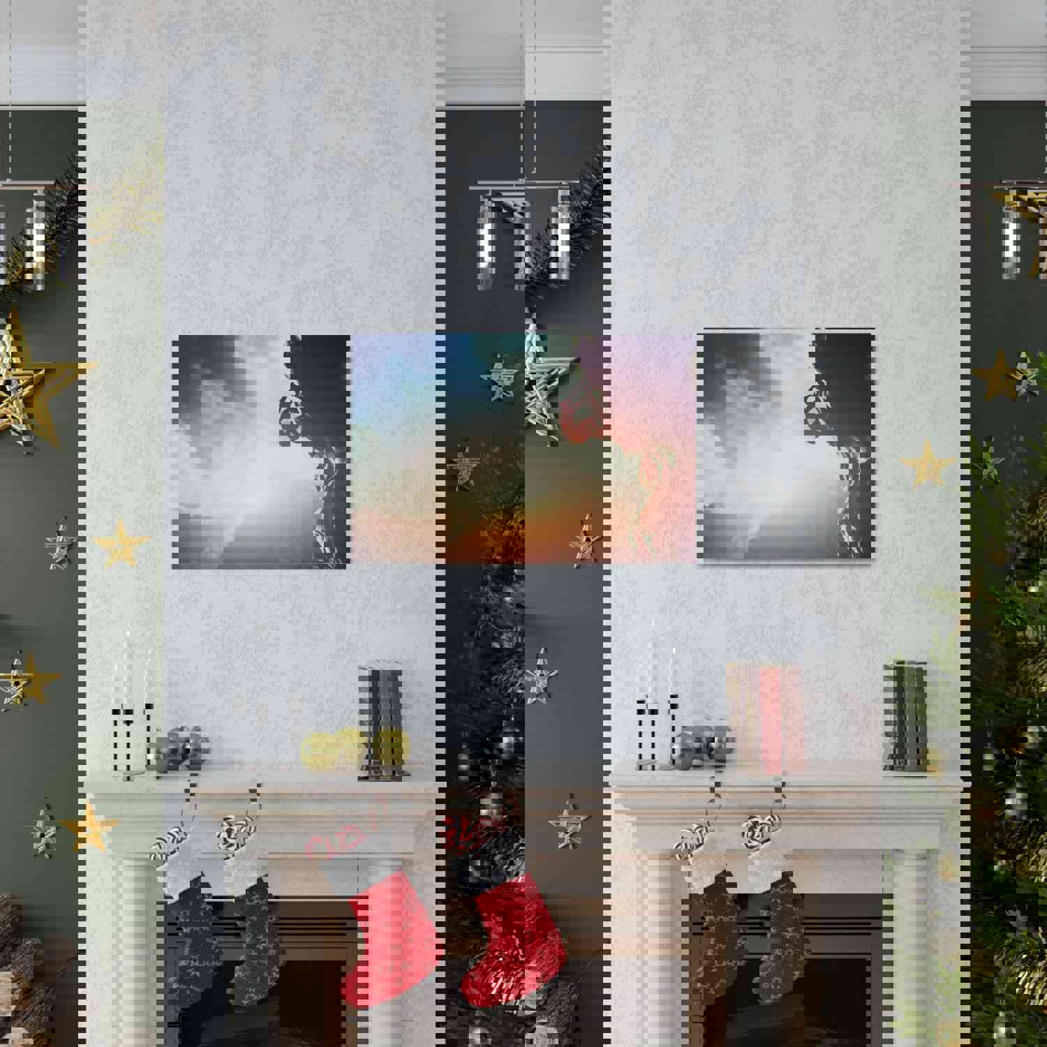 Man Climbing Rock Mountain Nature Wilderness Photography Canvas Wall Art for Home Decor