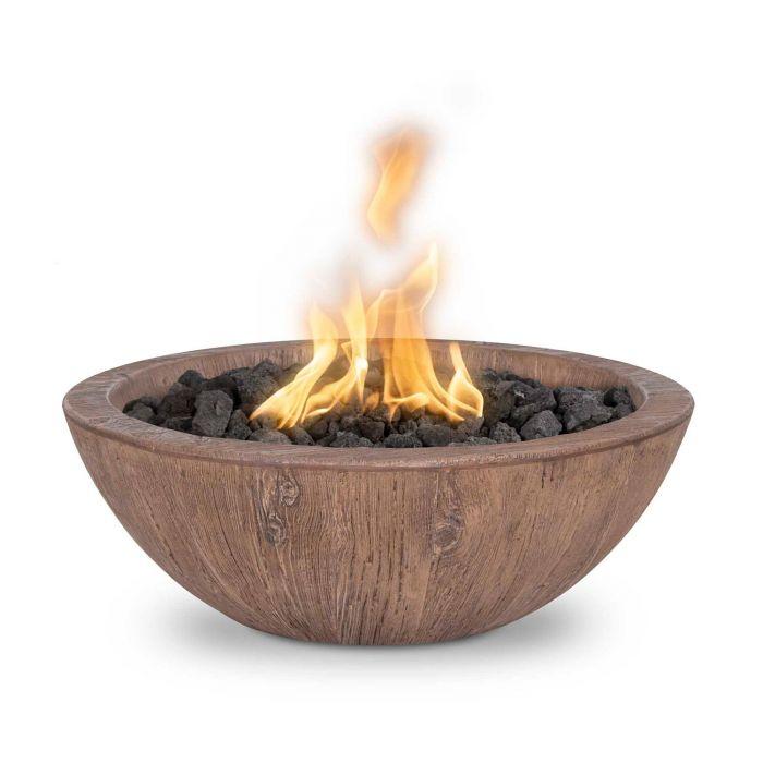 The Outdoor Plus Sedona Round Fire Bowl in Wood Grain with Free Cover