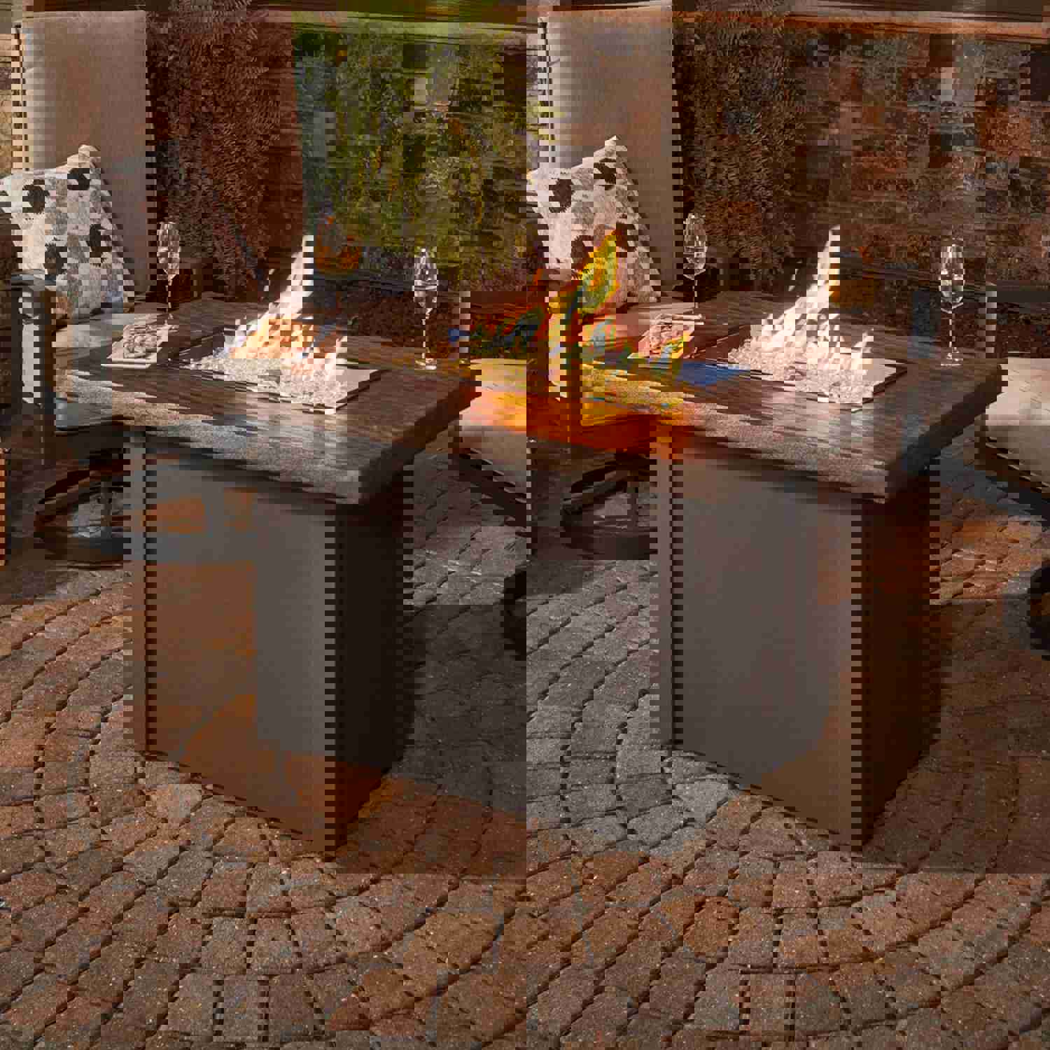 The Outdoor GreatRoom Company Driftwood Havenwood Rectangular Gas Fire Pit Table with Grey Base