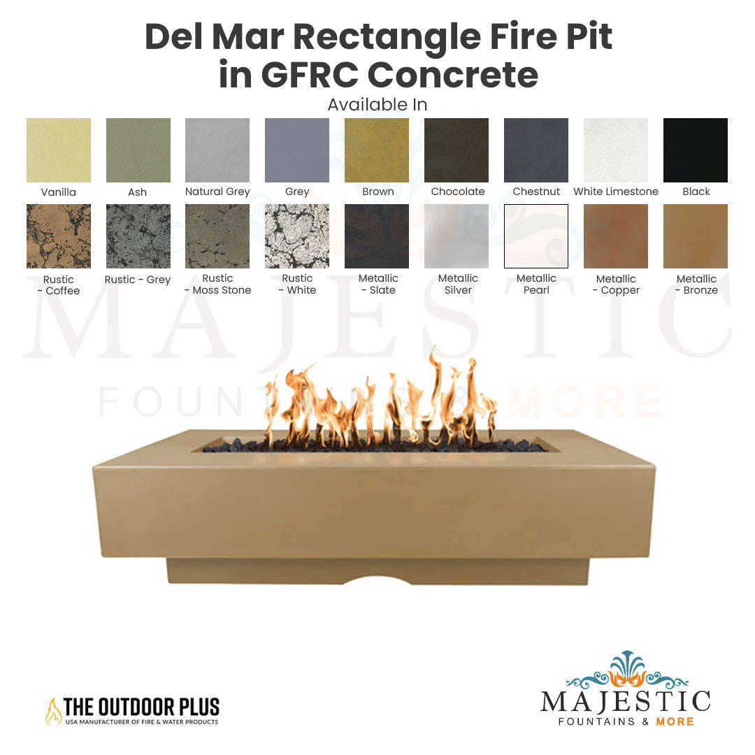 The Outdoor Plus Del Mar Rectangle GFRC Concrete Fire Pit with Free Cover