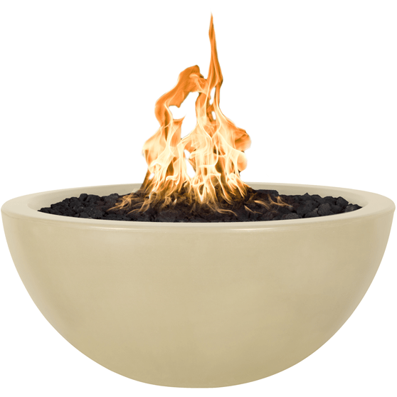 The Outdoor Plus Luna Round Fire Bowl in GFRC Concrete + Free Cover
