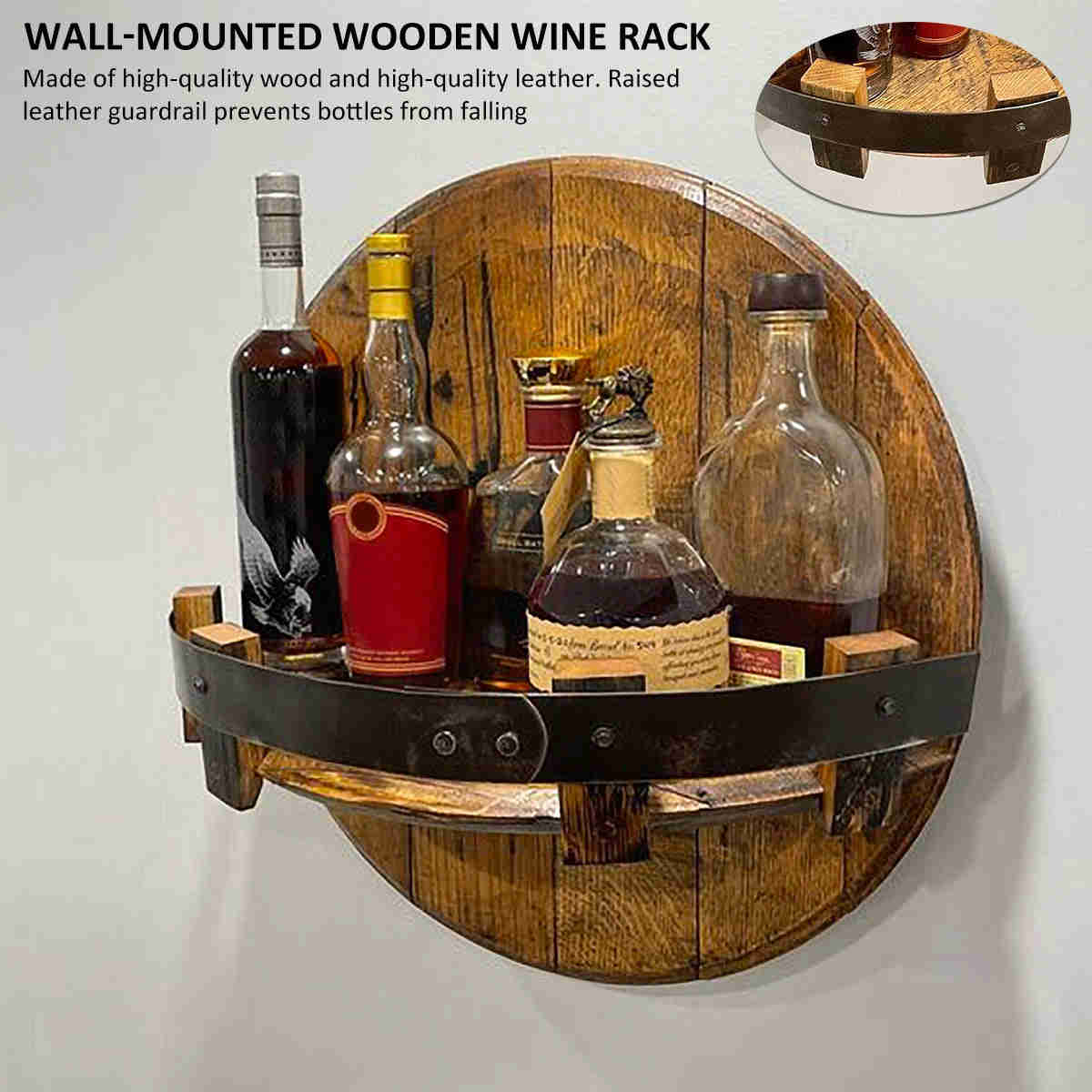 Vintage Wooden Wall Mount Wine Bottle Holder - Whiskey Display Rack for Home Bar