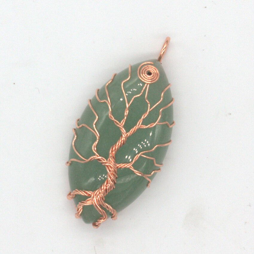 Natural Gnergy Gemstone Rose Gold Wire Wrap Marquise Pendant with Green Aventurine