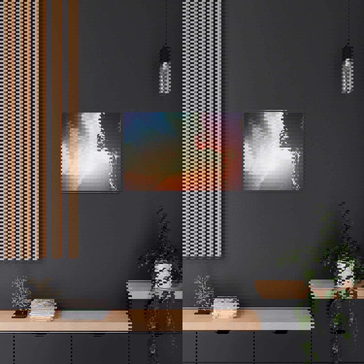 Man Climbing Rock Mountain Nature Wilderness Photography Canvas Wall Art for Home Decor