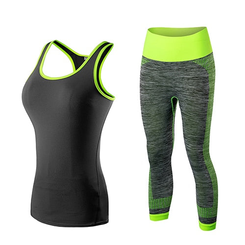 Yuerlian Women's Yoga Gym Training Set - Sleeveless Cropped Top & 3/4 Leggings