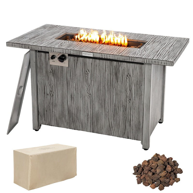 43-inch Rectangular Propane Fire Pit Table with 50,000 BTU Heating, Wood Grain Tabletop & Waterproof Cover